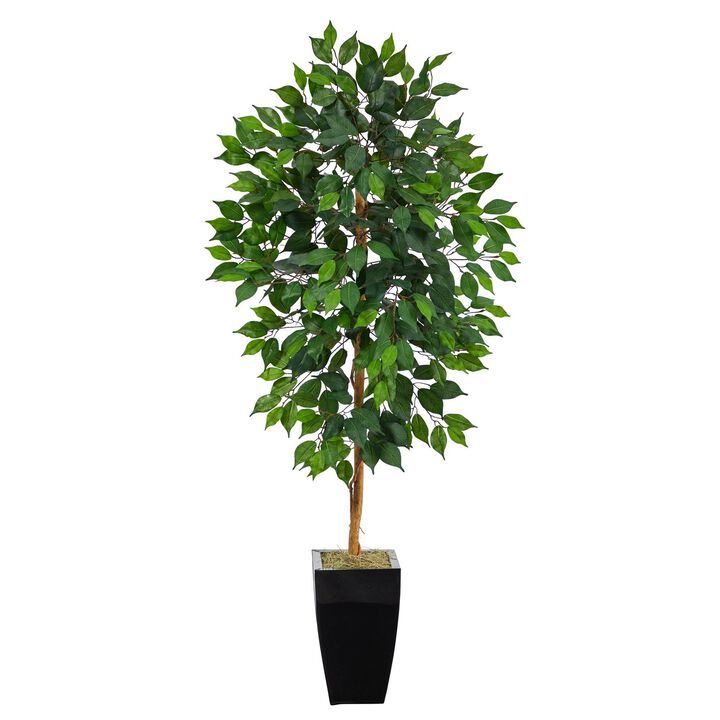 Nearly Natural 4.5-in Ficus Artificial Tree in Black Metal Planter