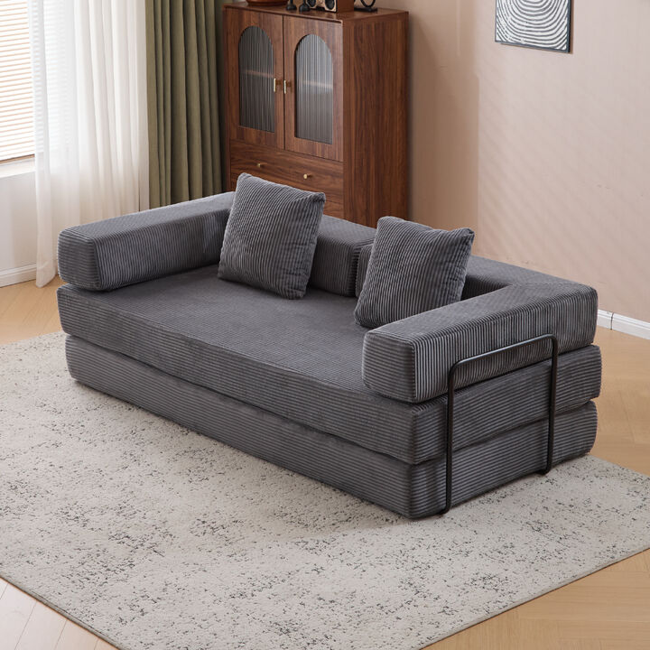 Convertible Floor Couch with Pillow Back, Armrest and Compression Sofa Design