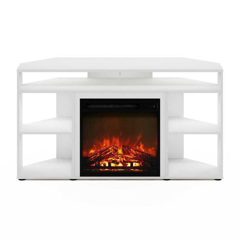 Jensen Corner TV Stand with Fireplace for TV up to 55 Inches, Solid White