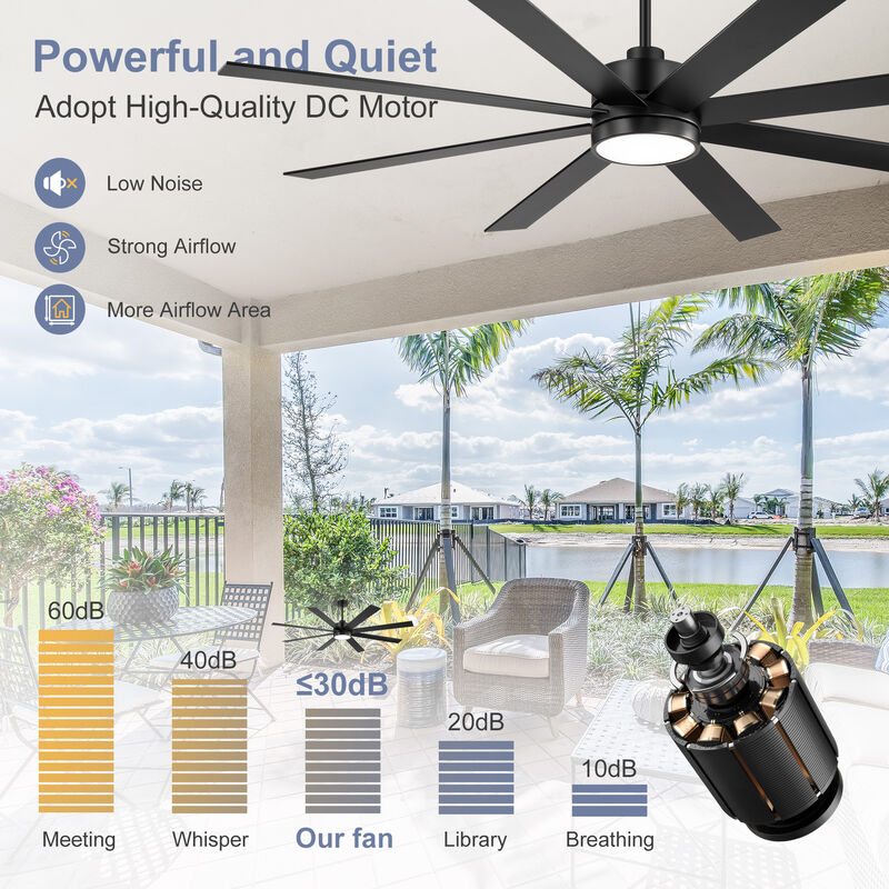 Breezary 72 in LED Ceiling Fan with Light and Remote, 8 Blade Fan, Reversible Quiet Fan with Timer image number 4