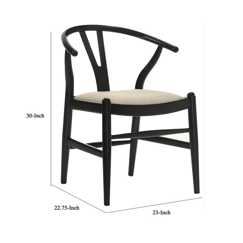 Ellie Wishbone Dining Chair Set of 2, Beige Fabric, Black Hardwood - Benzara