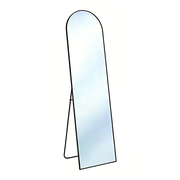 HomeRoots 66" Black Aluminum Arch Freestanding And Wall Mounted Framed Full Length Mirror