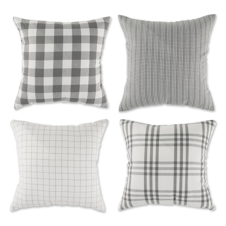 Set of 4 Gray Farmhouse Check Throw Pillow Covers 18"