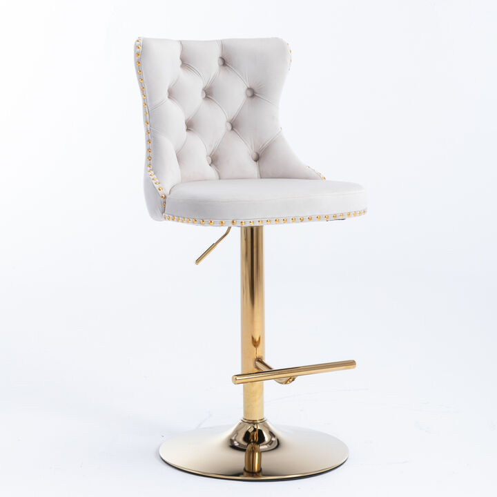 Streamdale Adjustable Swivel Velvet Bar Stools Set of 2