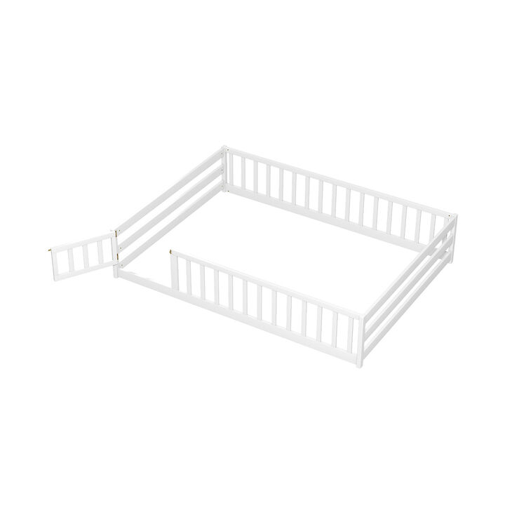 Low Floor Bed Frame with Full Length Guardrails for Kids Bedroom