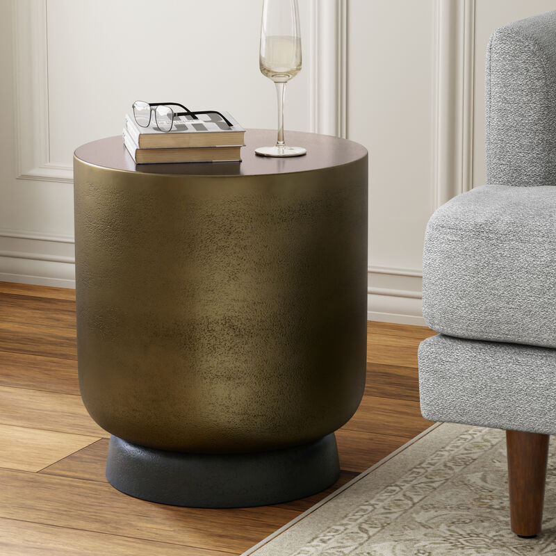 Cody Contemporary 16 inch Wide Cast Aluminum Side Table in Antique Brass/Antique Bronze, Fully Assembled