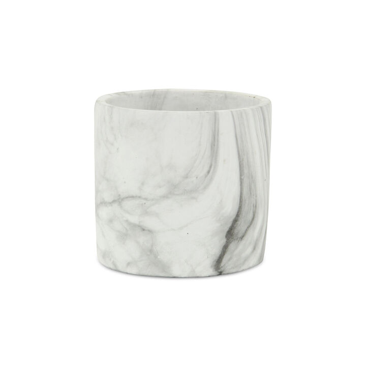 HomeRoots 6" White and Gray Marbleized Ceramic Indoor Outdoor Round Pot Planter