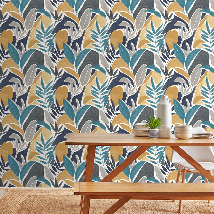 Marisol Yellow Artistic Leaf Wallpaper (Set of 2)