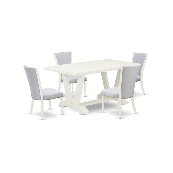 East West Furniture 5-Piece Kitchen Table Set Consists of 4 Dining Room Chairs with Upholstered Seat and Stylish Back-Rectangular Table - Cement and Wirebrushed Linen White Finish