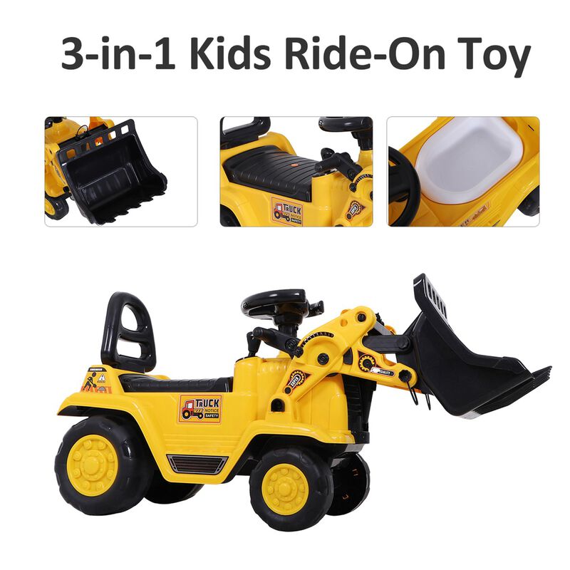 BreeBe 3 in 1 Ride On Toy Bulldozer Digger Tractor Pulling Cart Pretend Play Construction Truck image number 4