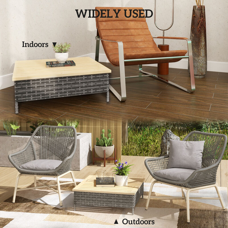 Hivvago Outdoor Wicker End Table with Wood Top image number 5