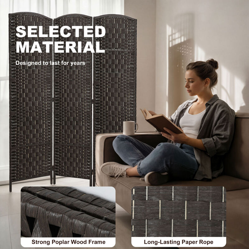 Hivvago Folding Room Divider with 3 Panels and Woven Design image number 5