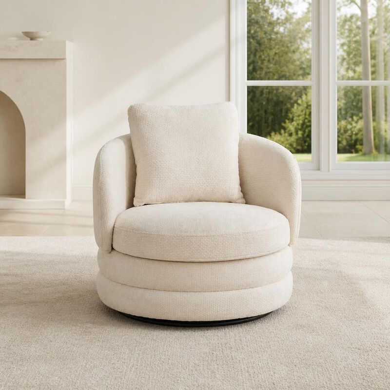 GOODSILO 30 Inch Wide 360 Degree Swivel Barrel Accent Chair Chenille Upholstered Comfy Single Armchair for Living Room Bedroom and Lounge image number 3