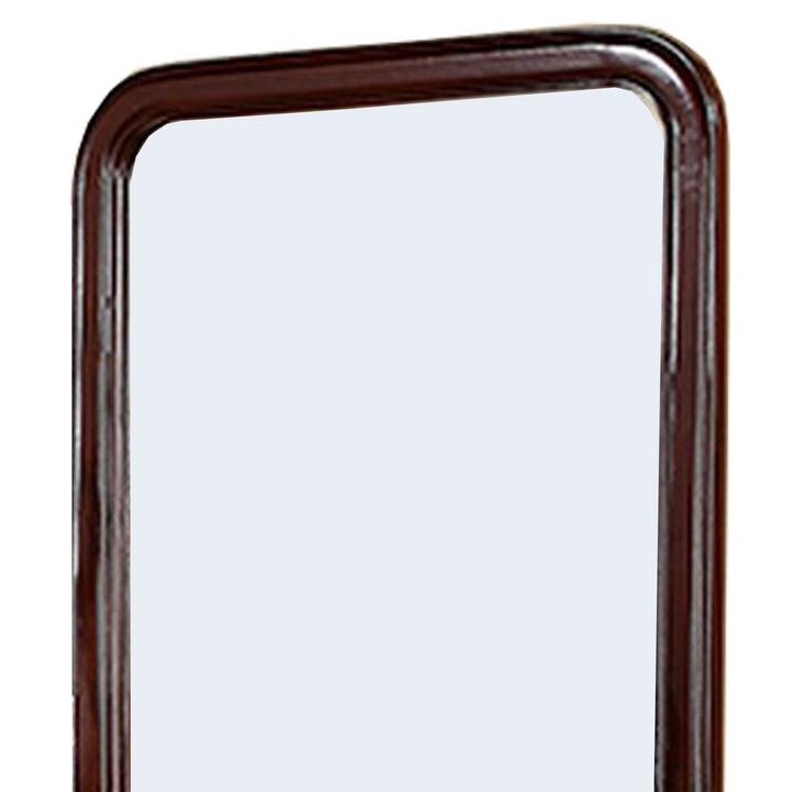 37 Inches Wooden Mirror with Curved Edges, Brown-Benzara