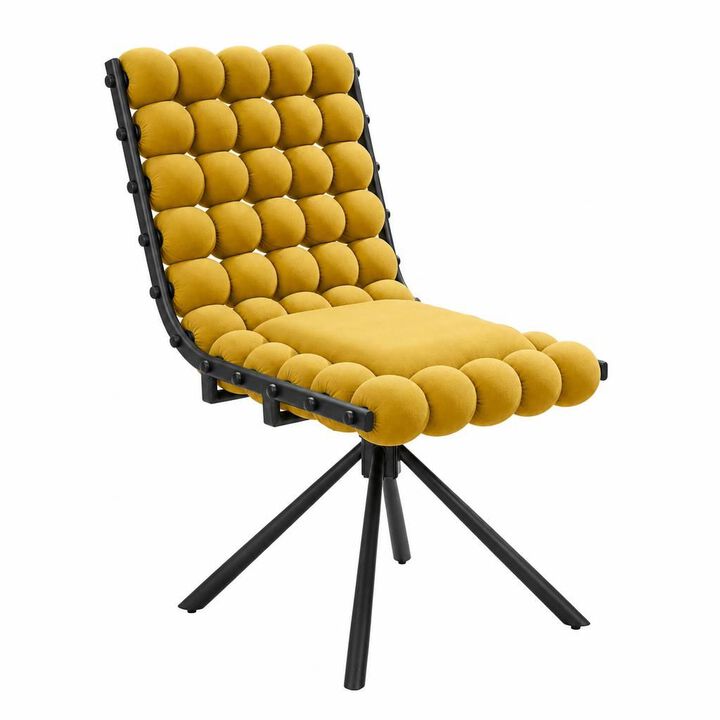 GOODSILO Set of Two Modern Tufted Puffy Bubble Velvet Dining Accent Swivel Chairs with Metal Legs for Dining Room and Kitchen