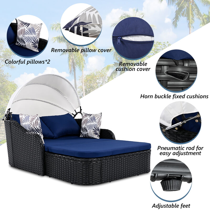 Merax Outdoor Sunbed Daybed with Adjustable Canopy