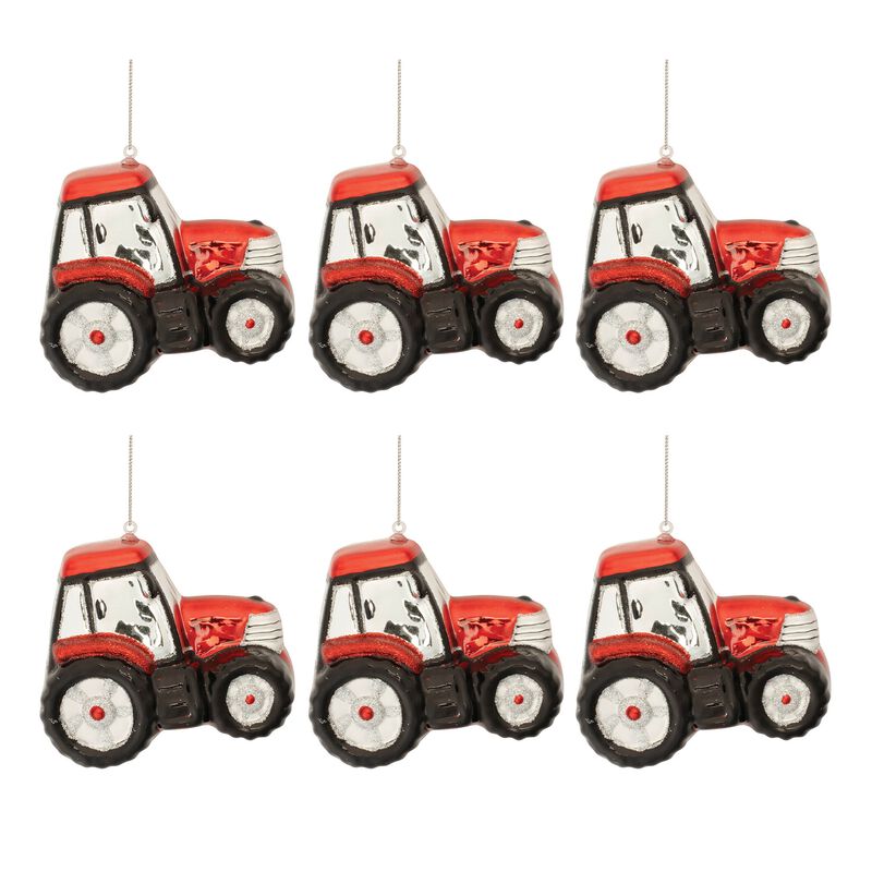 6-Pack Glass Farm Tractor Ornaments &ndash; Glittered Holiday Decorations for Country Christmas Trees