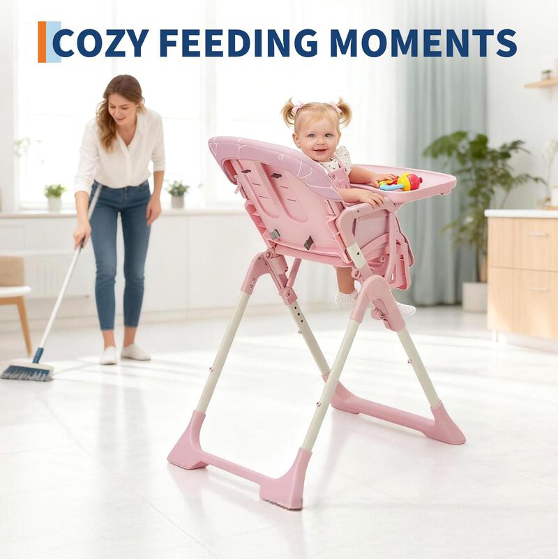 Adjustable Collapsible Baby High Chair &ndash; Reclining Backrest, Footrest, Removable Tray, Fast Folding for Babies & Toddlers image number 1