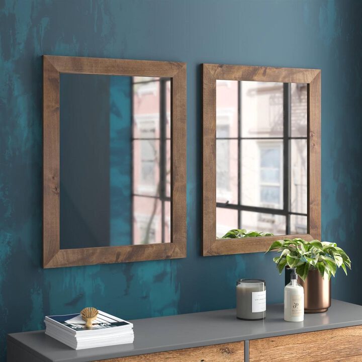 Hivvago Set of 2 Modern Farmhouse Mirror Set Distressed Brown Wood Frame 31 x 24 inch