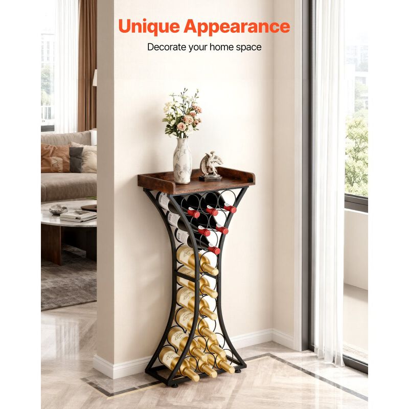 Freestanding 15 Bottle Wine Rack with Wood Top for Home Bar and Kitchen-Black image number 5