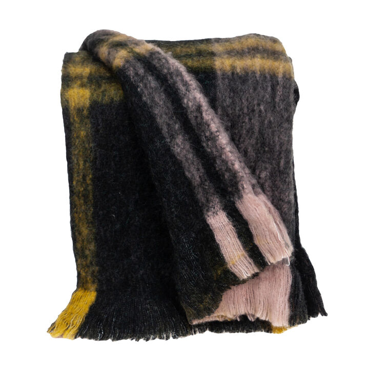 HomeRoots 52" X 67" Yellow and Black Woven Acrylic Throw Blanket