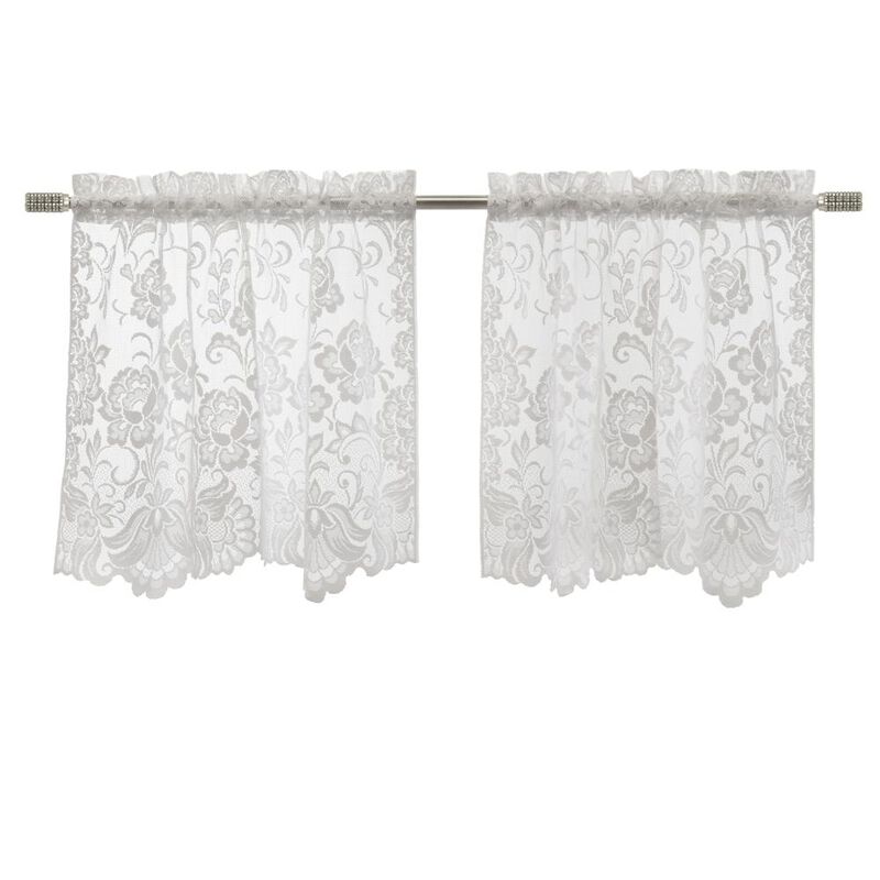Habitat Limoges Sheer Rod Pocket Floral Lace Design Curtain Tiers for Any Room Soft Selvedge Sides Pair Each 55" x 24" White