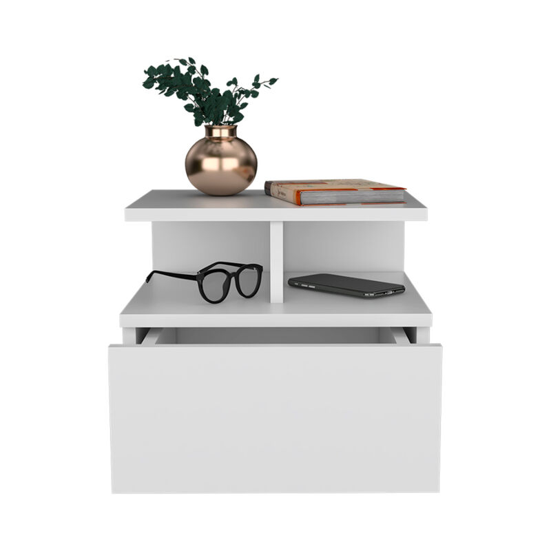 Bedroom Wall-Mounted Nightstand – One Drawer Faux Wood Floating Table