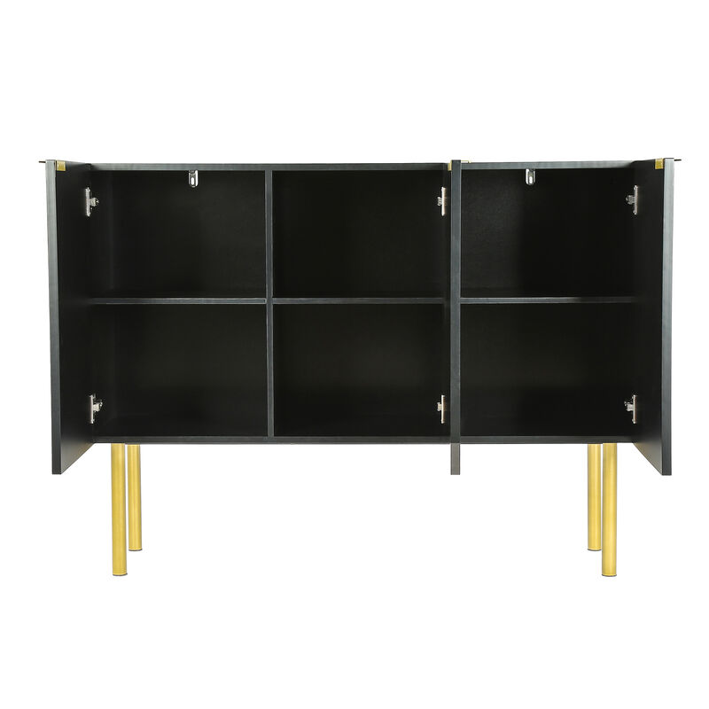 Whisen Modern 3-door Sideboard with Gold Metal Legs & Handles and Adjustable Shelves - Black