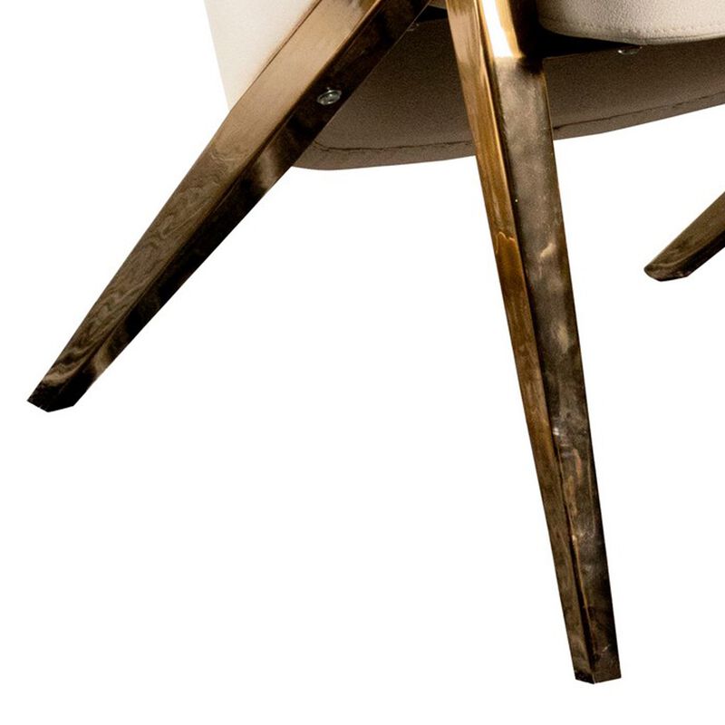 Arlo 33 Inch Accent Chair, Contoured Wingback, Beige Vegan Leather