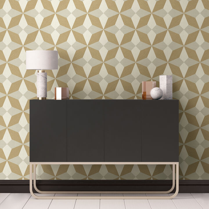 Valiant Beige Faux Grasscloth Geometric Wallpaper (Set of 2)