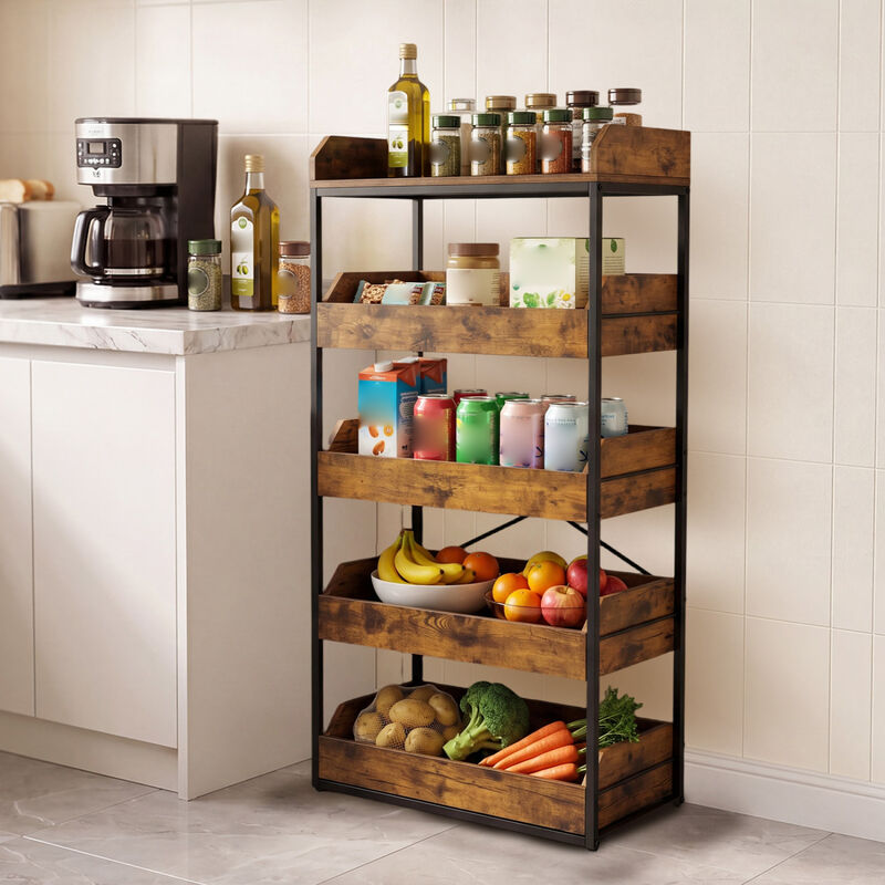 Multi Layer 5 Tier Storage Rack with 4 Sliding Drawers and Adjustable Feet for Pantry Use image number 2
