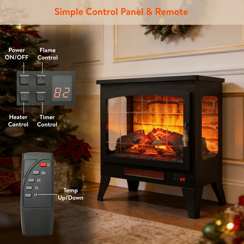 21" Three-sided Freestanding Electric Fireplace Stove Heater with 3D Flame Effect with Remote Control image number 7