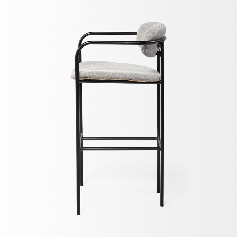 HomeRoots 29" Gray And Black Fabric And Steel Bar Height Bar Chair image number 2