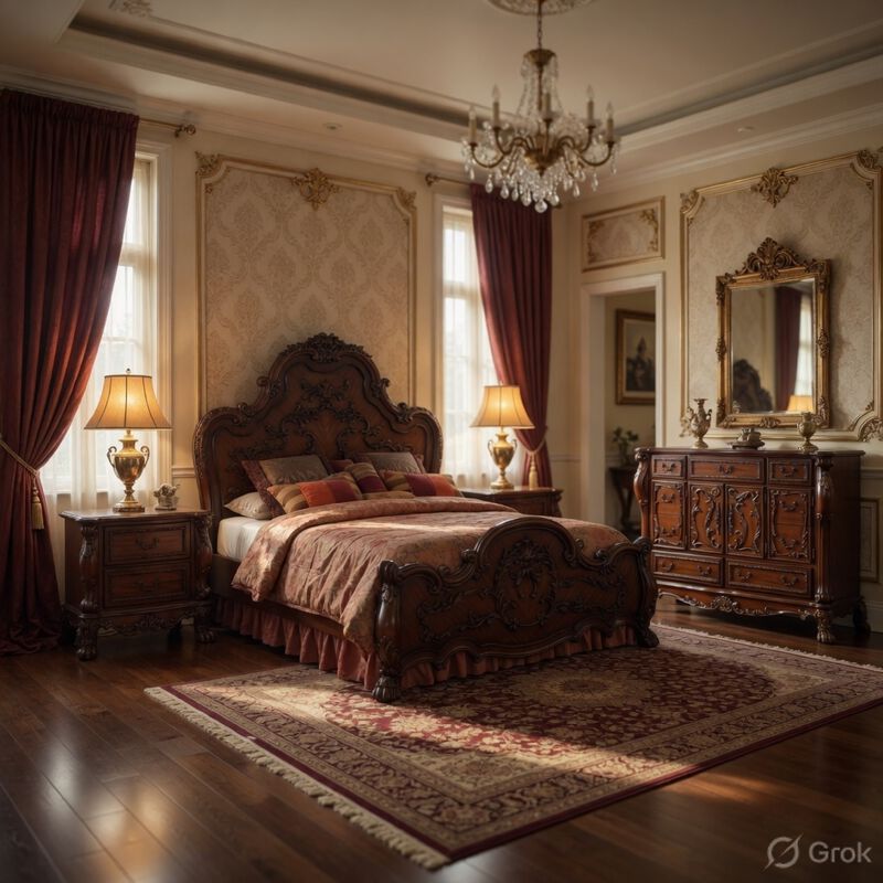 Queen Size Bedroom Set, Traditional Carved Wood Design, Brown Finish, 4-Piece Set with Bed, Nightstands and Dresser image number 8