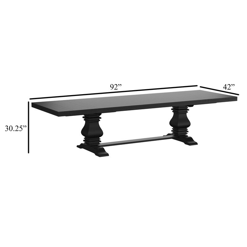 Som Dining Table with Plank-Style Extendable 94-126 Inch Top, Black - Benzara