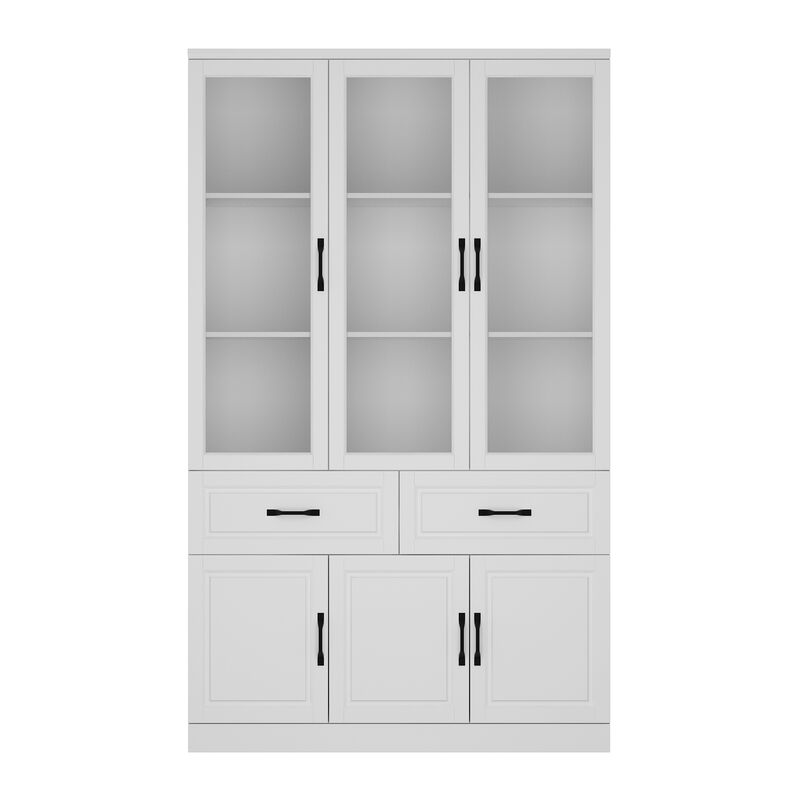 FUFU&GAGA Bookcase with Glass Doors, Drawers, and Storage Cabinets (47.2" W x 15.7" D x 78.7" H) White
