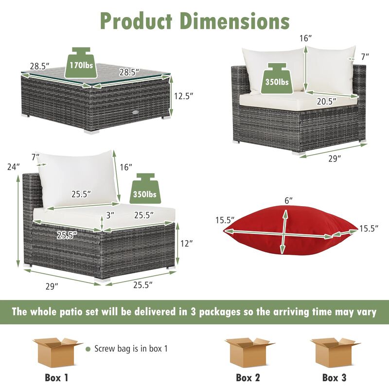 Mondawe 7 Pieces Patio Rattan Furniture Set with Sectional Sofa Cushioned