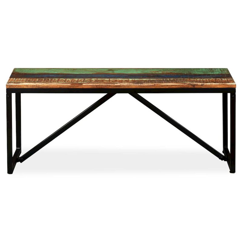 Bench Multicolour Solid reclaimed wood, steel 43.3 x 13.8 x 17.7 in