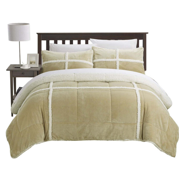 Chic Home Camille Soft Plush Microsuede Chloe Sherpa Lined 3 Pieces Comforter Set - Queen 86x92, Camel