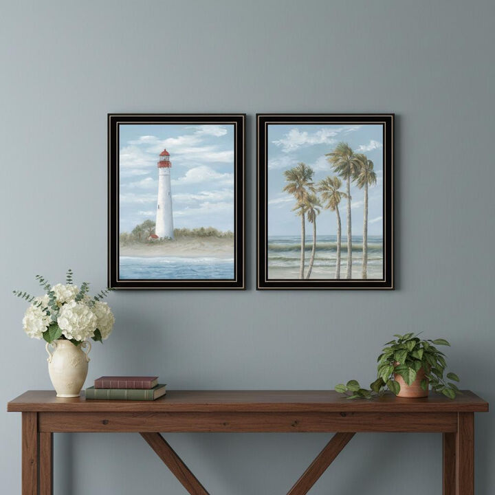 HomeRoots Set Of Two Cape May Lighthouse And Palm Trees Black Framed Wall Art