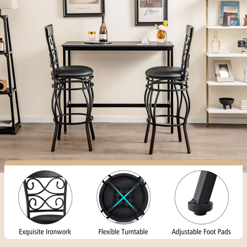 Set of 2 30 Inch Bar Stool with Backrest and Footrest