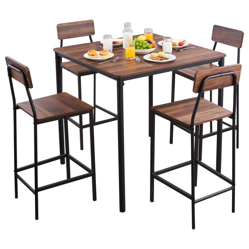 5-Piece Bar Table and Chair Set with Square Pub Table image number 3