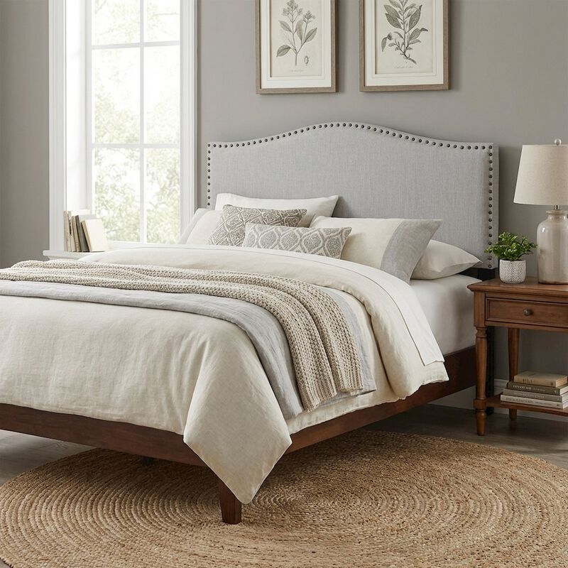 FurniFact Off Upholstered Twin Headboard with Soft Fabric and Classic Design image number 4
