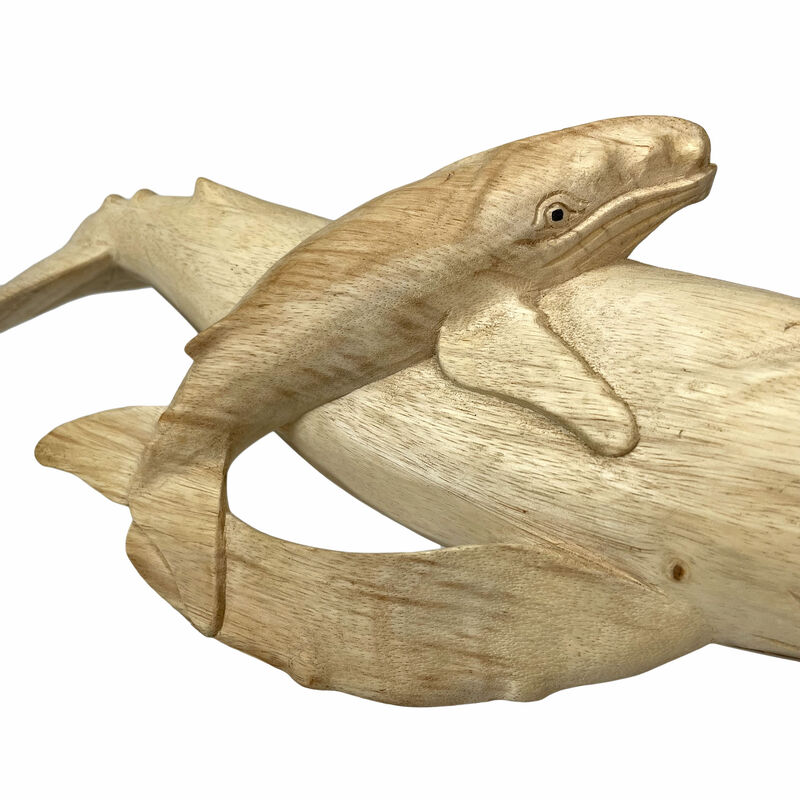 Beautiful Carved Teak Wood Humpback Whale and Baby Tabletop Statue 20 Inch image number 4