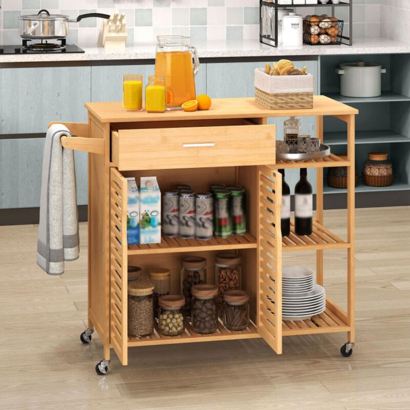 Hivvago Kitchen Island Cart on Wheels with Sturdy Bamboo Frame