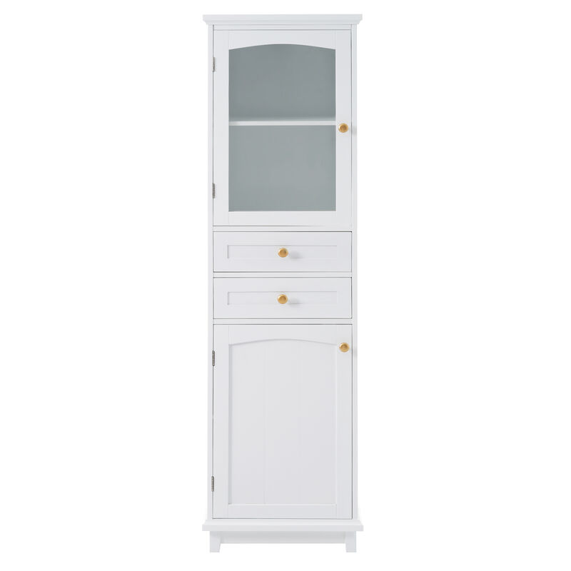 Merax Tall Bathroom Storage Cabinet with Glass Doors