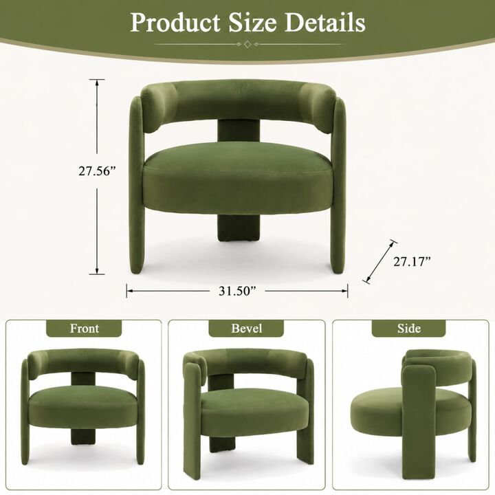 GOODSILO Mid-Century Modern Velvet Accent Chair Comfy Upholstered Single Sofa Armchair for Living Room, Bedroom, Office, and Reading