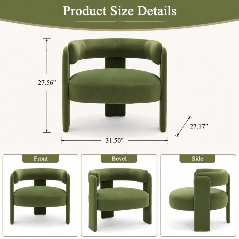 GOODSILO Mid-Century Modern Velvet Accent Chair Comfy Upholstered Single Sofa Armchair for Living Room, Bedroom, Office, and Reading image number 1