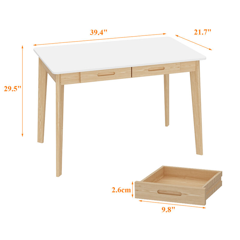 1-Piece White Wooden Makeup Vanity, Vanity Table, Dressing Desk with 2 Drawers, 39.4 in. W x 21.7 in. D x 29.5 in. H