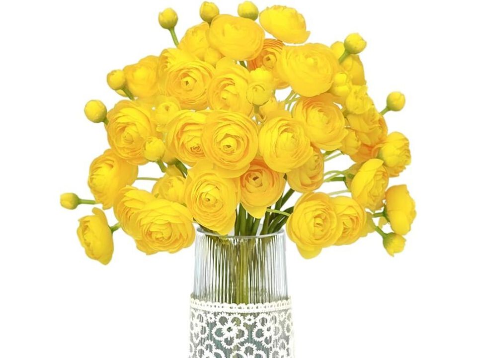 18 Piece Yellow Artificial Ranunculus Flower Stems Wedding Centerpiece Decor